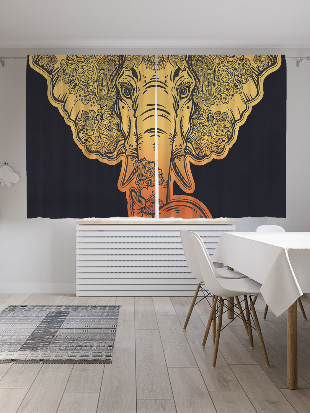 

Шторы JoyArty с фотопечатью "Слон с цветочком" из сатена, 290х180 см, Слон с цветочком