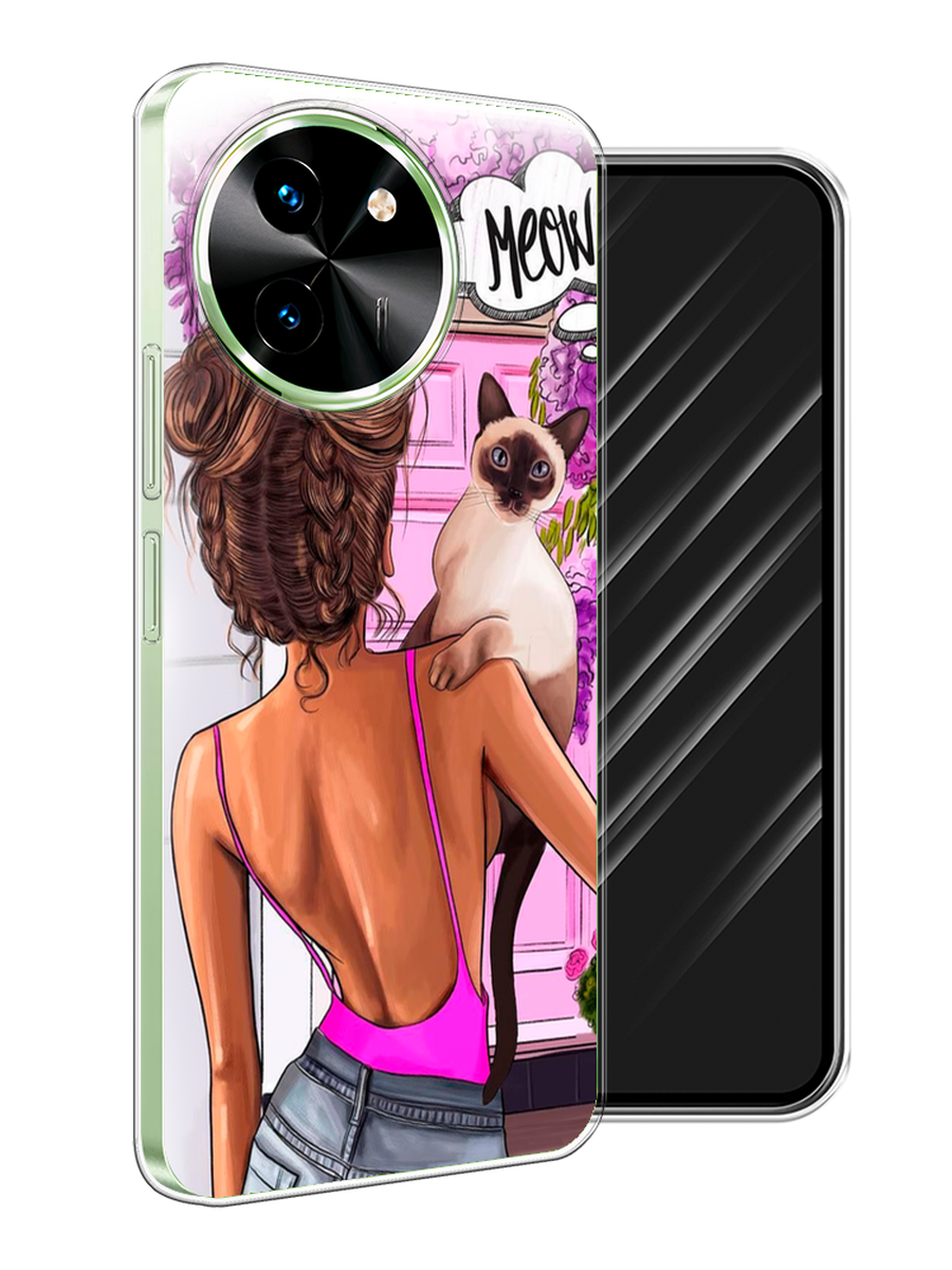 

Чехол Awog на Vivo T3x/Y38 5G "Девушка с кошкой", Розовый;коричневый, 2610650-1