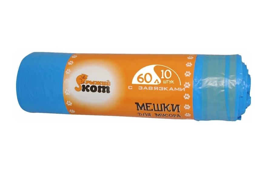 

Мешки для мусора Рыжий кот, с завязками, синие, 60 л, Синий