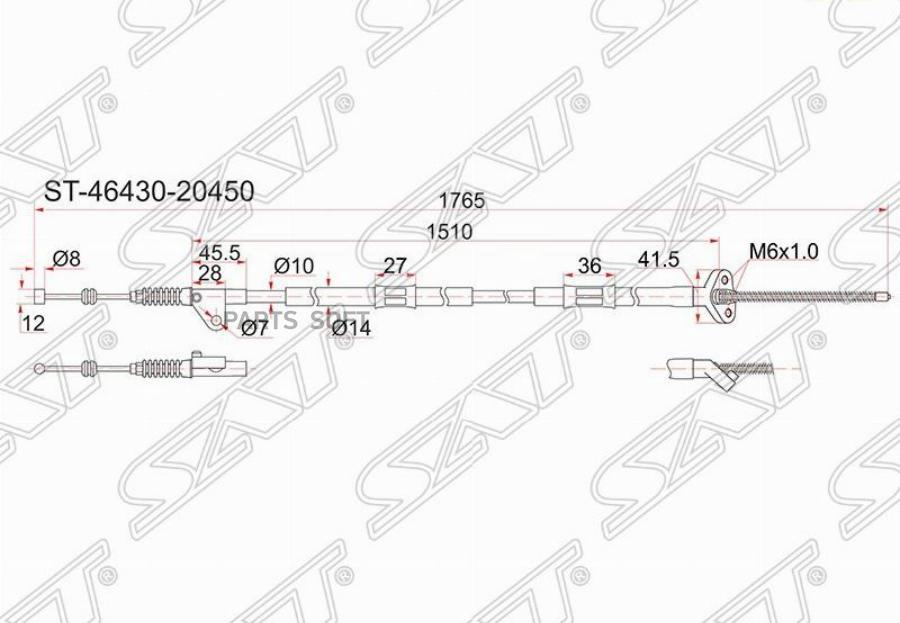 

SAT ST-46430-20450 Трос ручника TY Corona/Caldina #T19#/21# 2WD дисков тормоза -LH 1шт