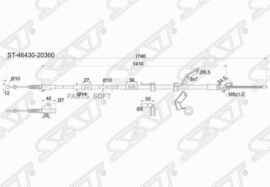 SAT ST-46430-20460 Трос ручника TY Corona/Caldina 4WD ST195 92-97/ST215 GT 97- LH 1шт