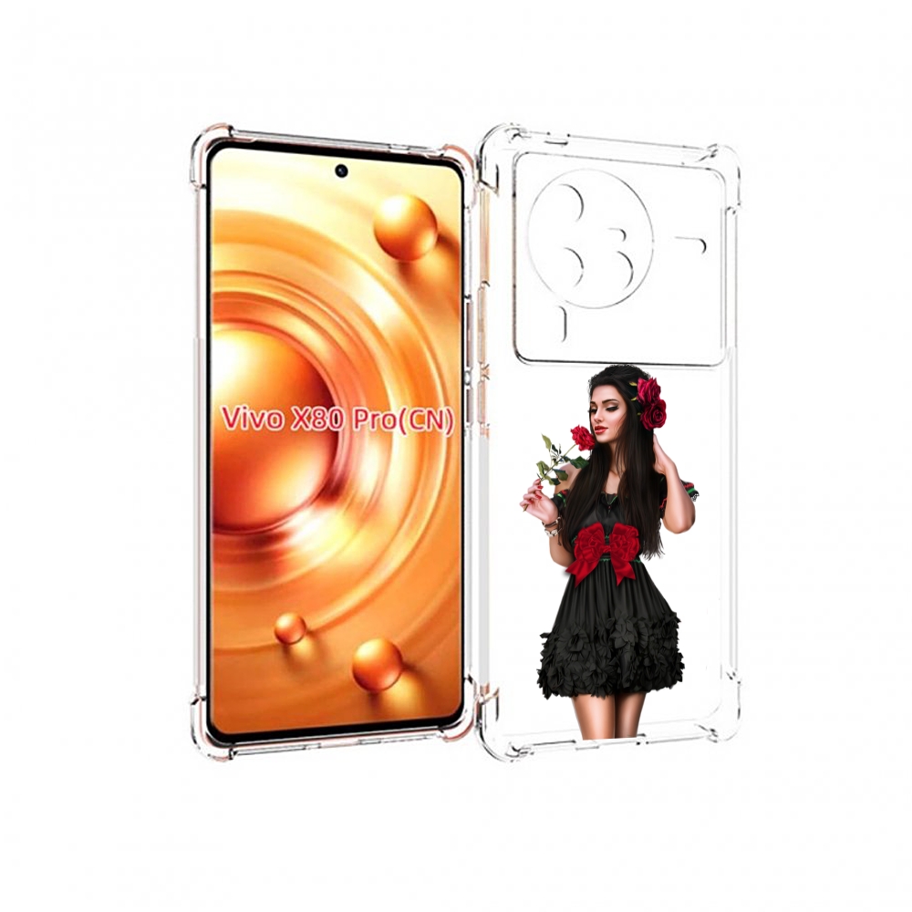 

Чехол MyPads девушка-в-черном-платье-с-розой женский для Vivo X80 PRO, Прозрачный, Tocco