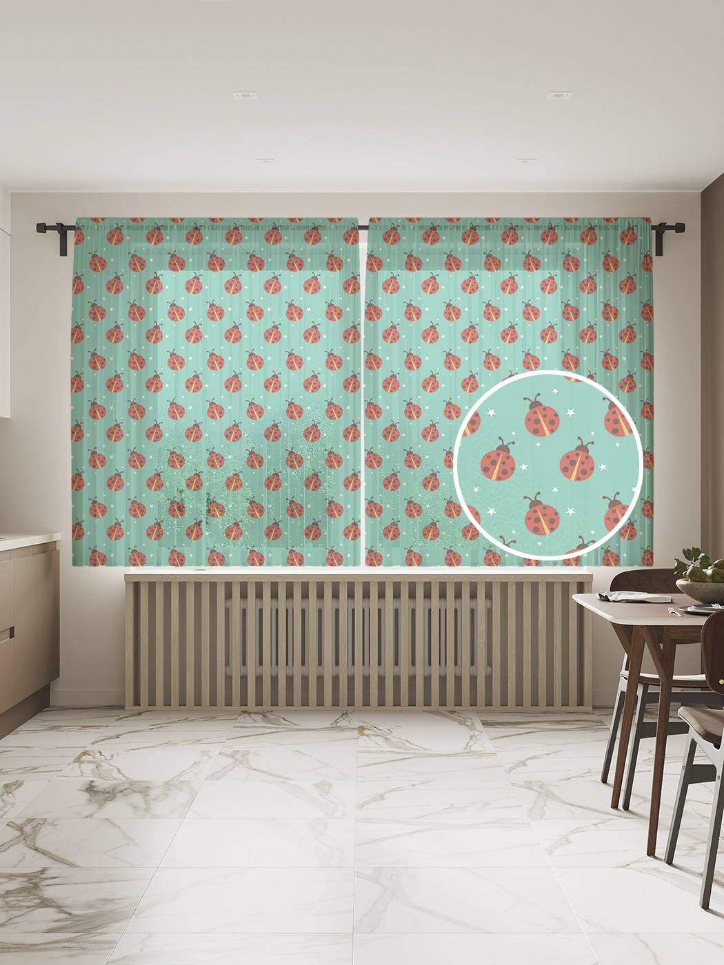 

Фототюль JoyArty "Божьи коровки", 145x180 см (2 полотна со шторной лентой + 50 крючков), Божьи коровки