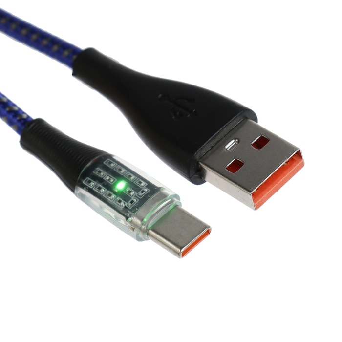 Кабель, 3 А, Type-C - USB, прозрачный, оплётка нейлон, 1 м, серый