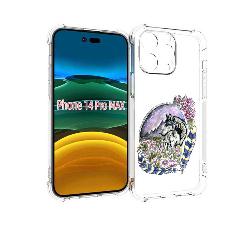 

Чехол MyPads нарисованный волк в цветах с перьями для iPhone 14 Pro Max, Прозрачный, Tocco