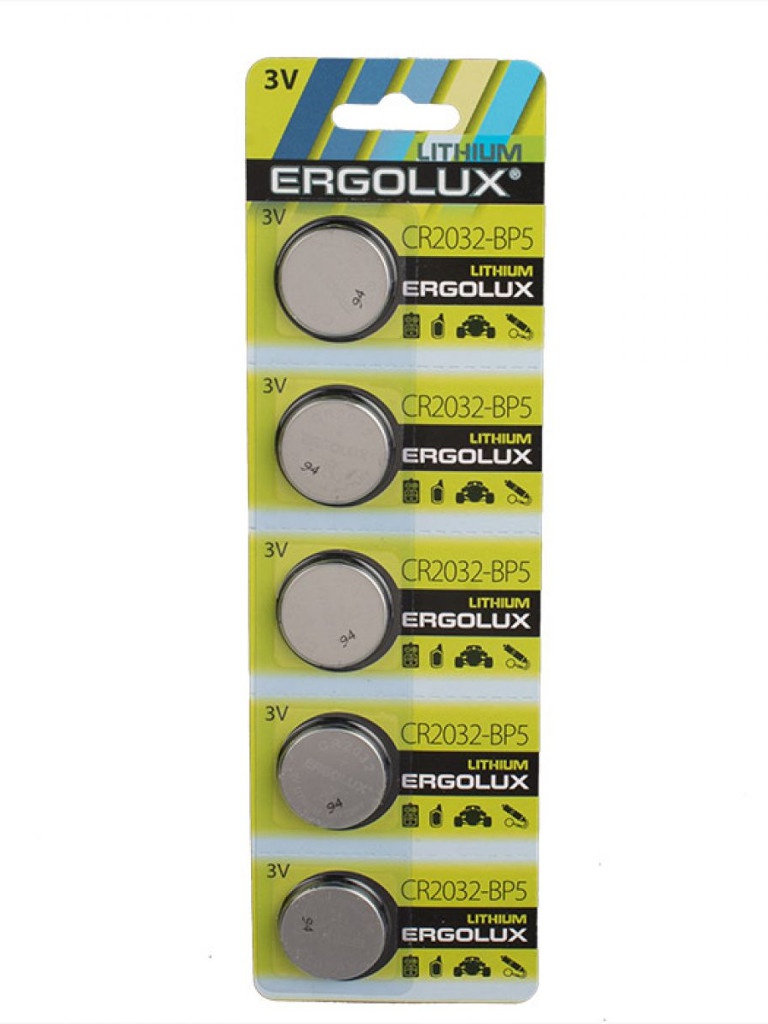 Батарейка Ergolux CR2032-BP5 3V, 5 шт. литиевая батарейка ergolux