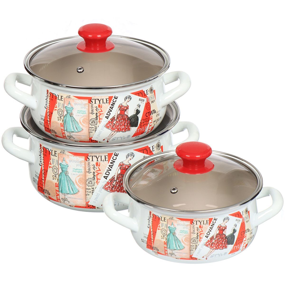 Набор эмалированной посуды 6 пр, кастрюли 1.5,2,3 л, Керчь, Мода-Экстра