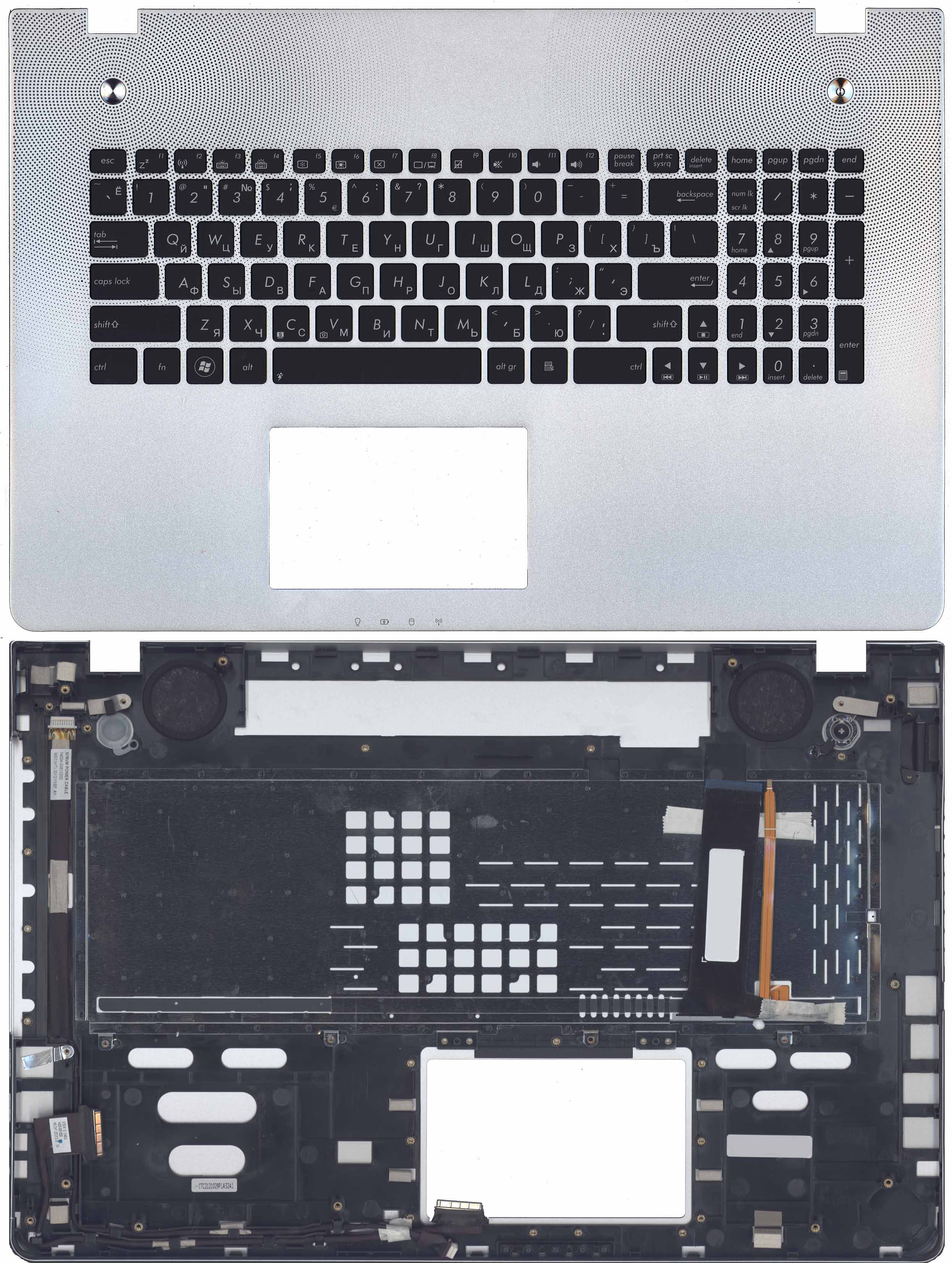 фото Клавиатура для ноутбука asus n76v черная, топ-панель серебристая с подсветкой oem