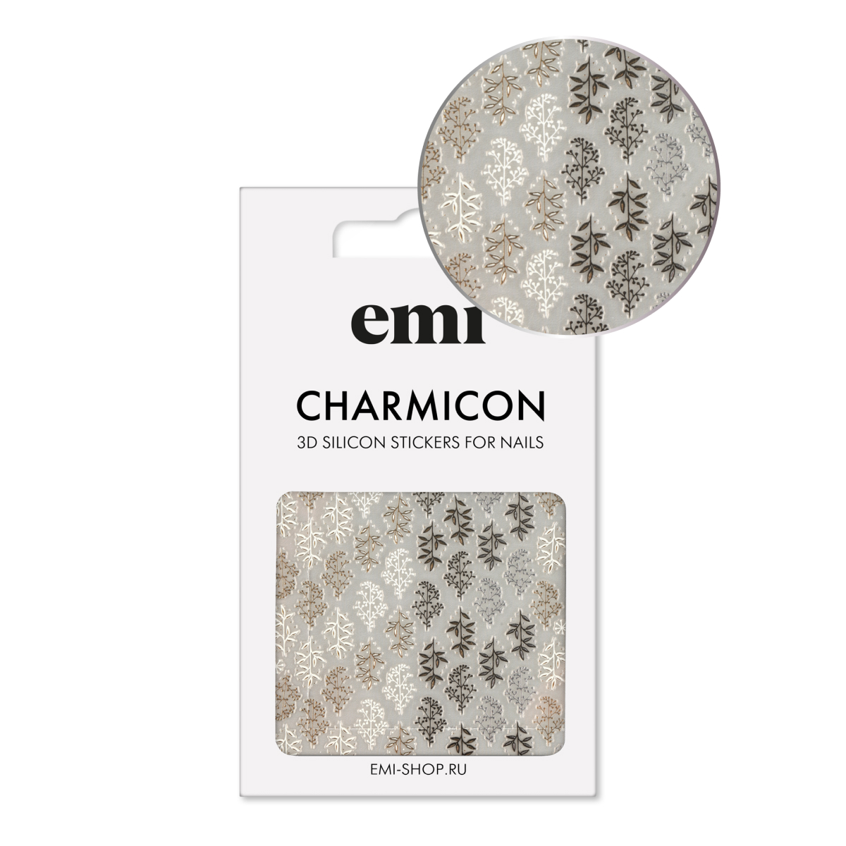 

E.Mi, 3D-стикеры №225 Природный паттер Charmicon 3D Silicone Stickers, Черный;золотистый;белый