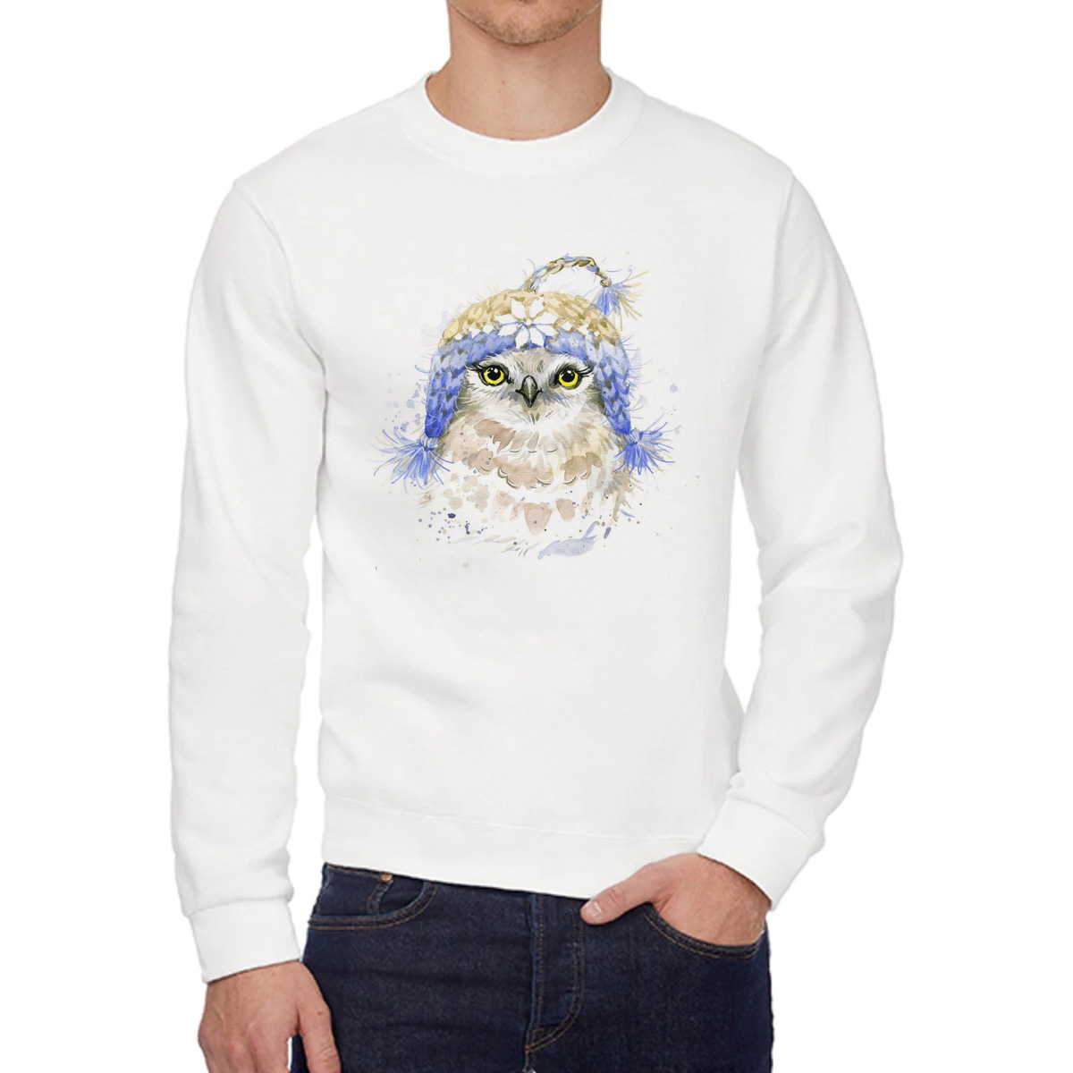 

Свитшот женский CoolPodarok Животные Совушка в шапкеушанке белый 46 RU, 6W015132