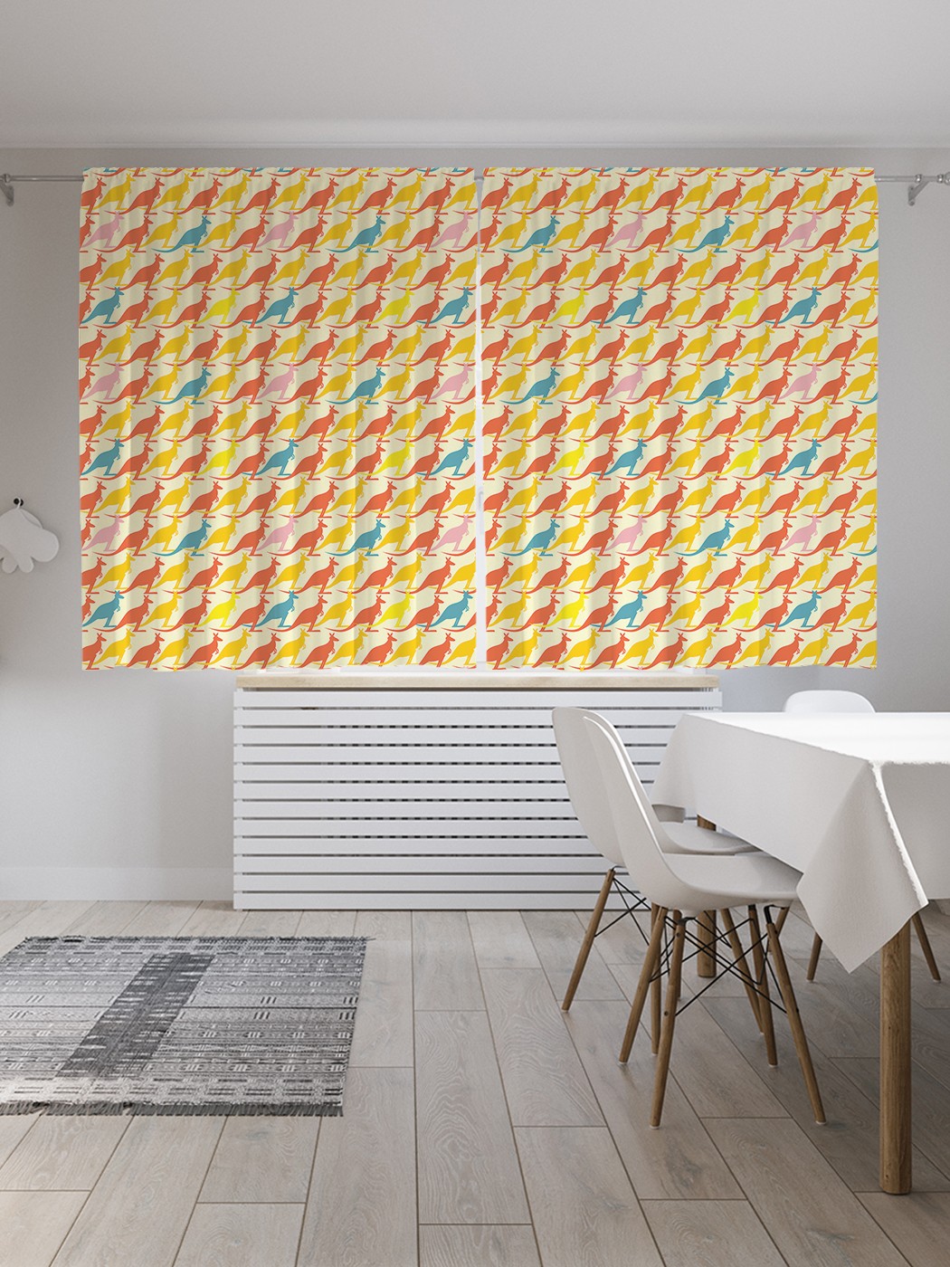 фото Шторы joyarty с фотопечатью "ряды цветных кенгуру" из сатена, 290х180 см