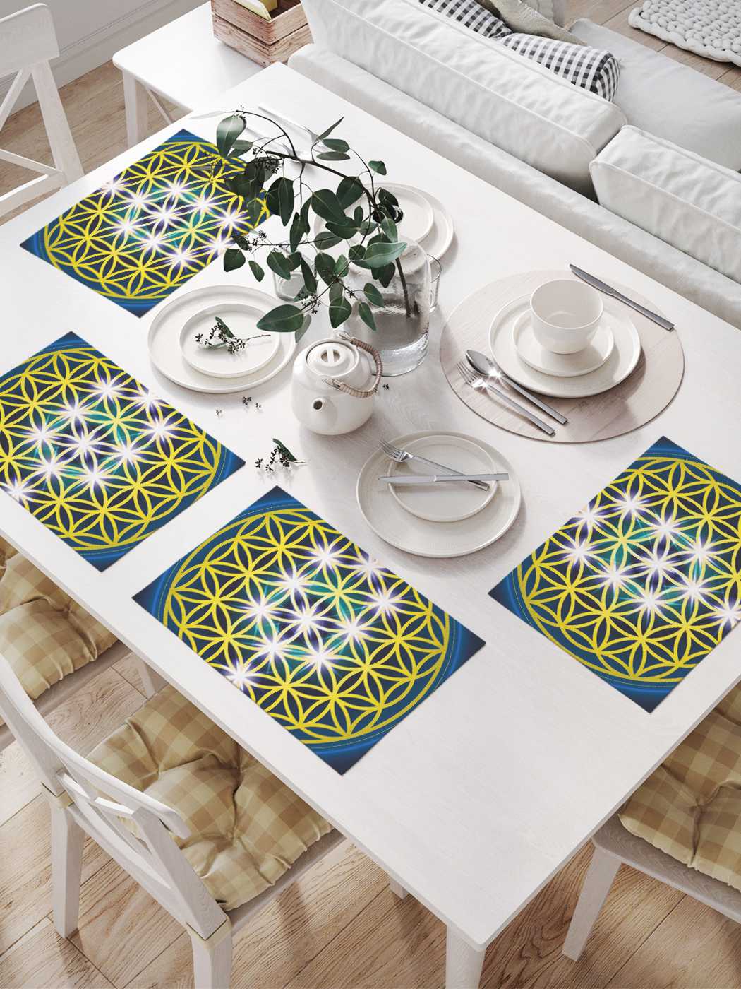 

Комплект салфеток JoyArty "Цветок жизни мандала" для сервировки стола 32х46 см, 4 шт., Желтый