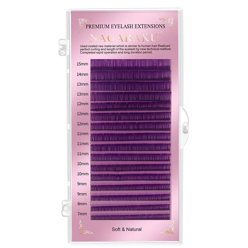

Фиолетовые ресницы Nagaraku MIX Premuim Extensions D 0.10 7-15 mm, Фиолетовый