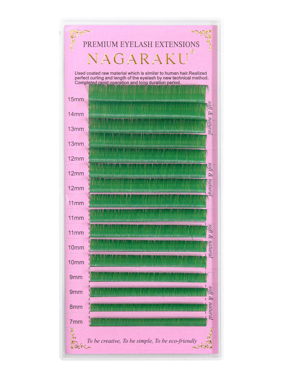 

Зеленые ресницы Nagaraku MIX Premuim Extensions D 0.10 7-15 mm, Зеленый