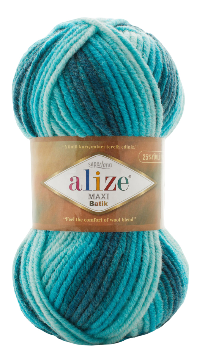 

Пряжа ALIZE 'Superlana Maxi Batik', 100г, 100м (шерсть, акрил) (7801 секционный), 5 мотков, Синий;бирюзовый
