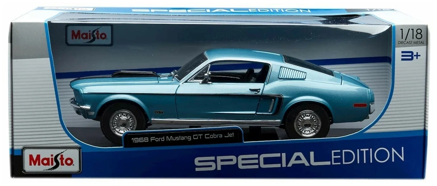 

Машинка Maisto 1:18 1968 Ford Mustang GT Cobra Jet 31167, Голубой, 31167