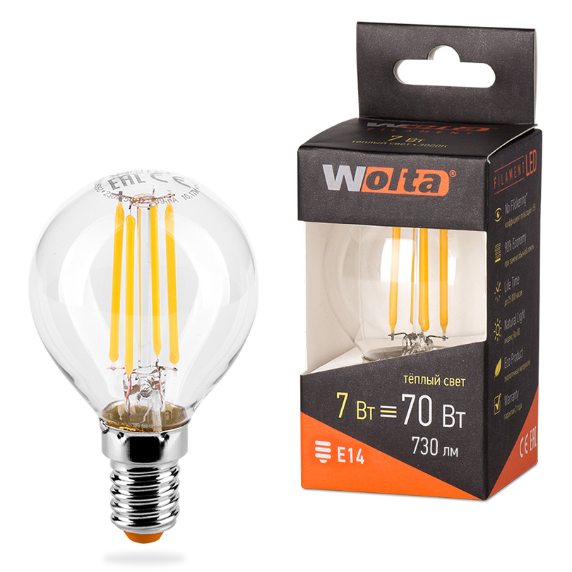 

Светодиодная лампа WOLTA FILAMENT 25Y45GLFT7E14 7Вт 3000K Е14