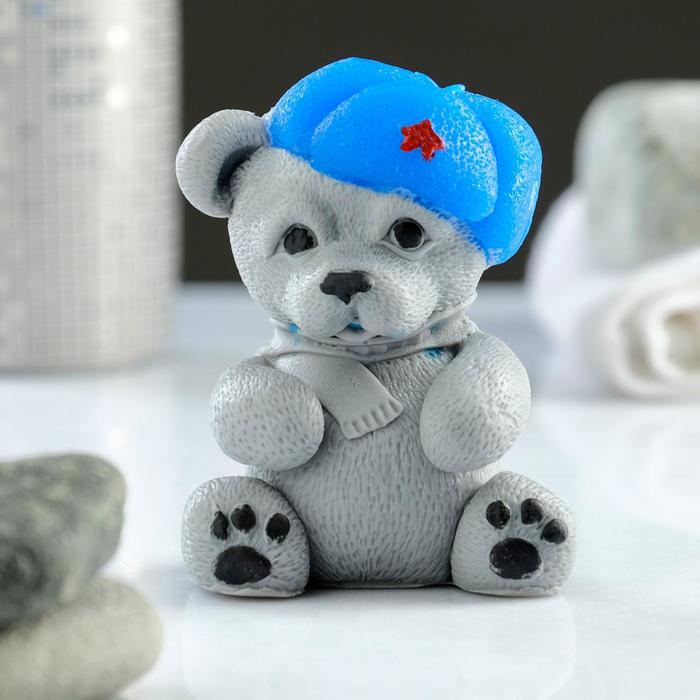 

Фигурное мыло "Мишка в ушанке" серый, 150гр
