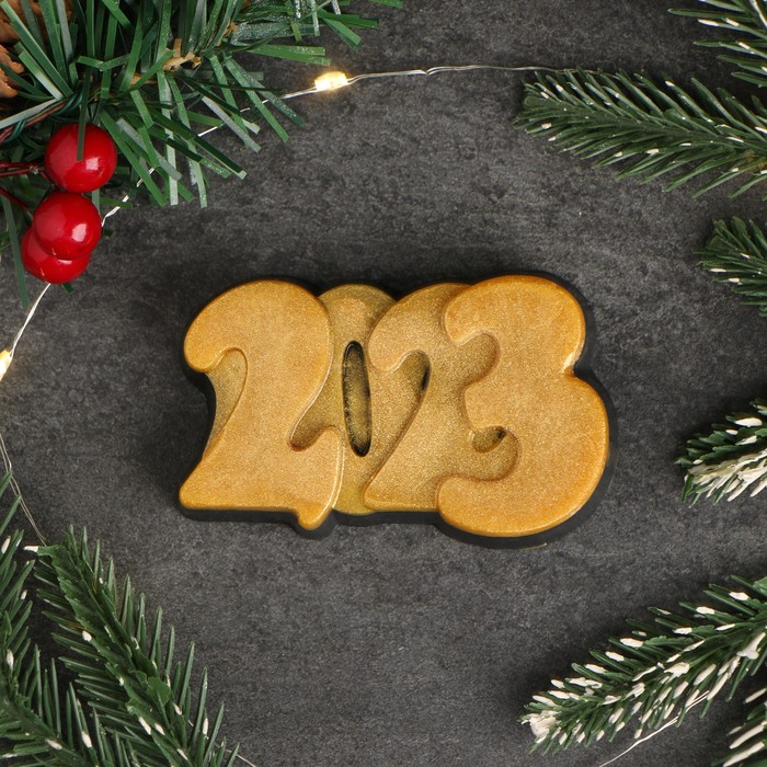 

Фигурное мыло "2023" золотое на черном, 110гр