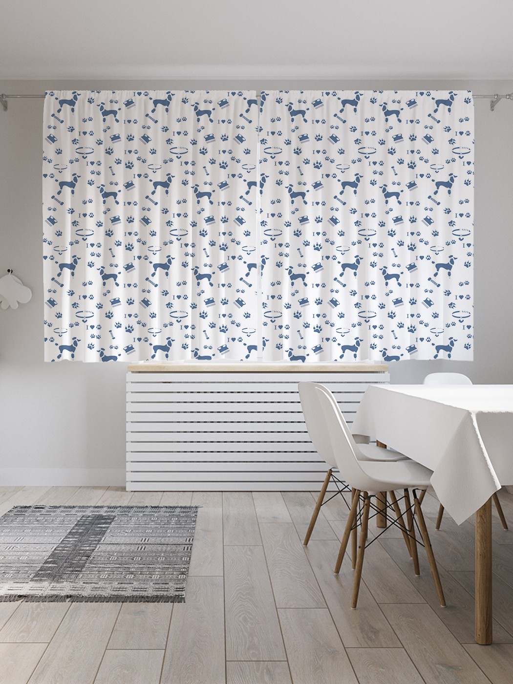 фото Шторы joyarty с фотопечатью "пудель на прогулке" из сатена, 290х180 см