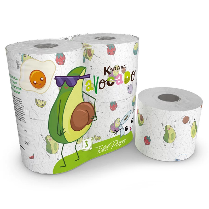 Туалетная бумага World Cart Авокадо с рисунком Kartika Collection 3 слоя 4 рул 200 л
