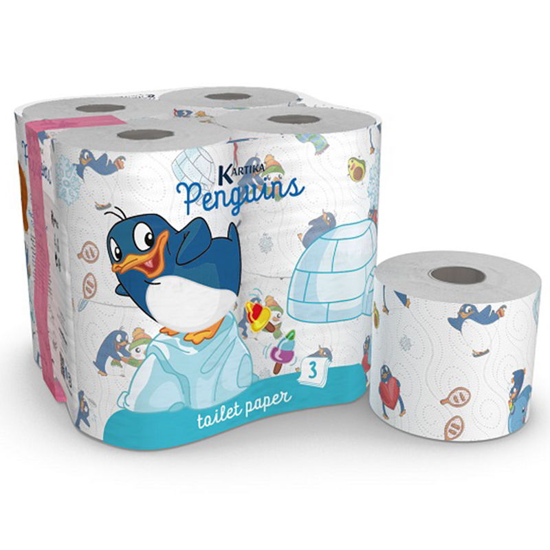 Туалетная бумага World Cart Пингвины с рисунком Kartika Collection 3 слоя 8 рул 200 л туалетная бумага focus 2 слойная 64 рулона по 16 2 м economic choice