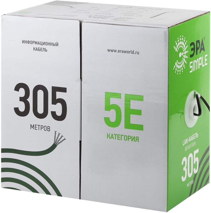 

Кабель информационный ЭРА UL-4-PVC, кат.5е, 305м, серый [б0044426]