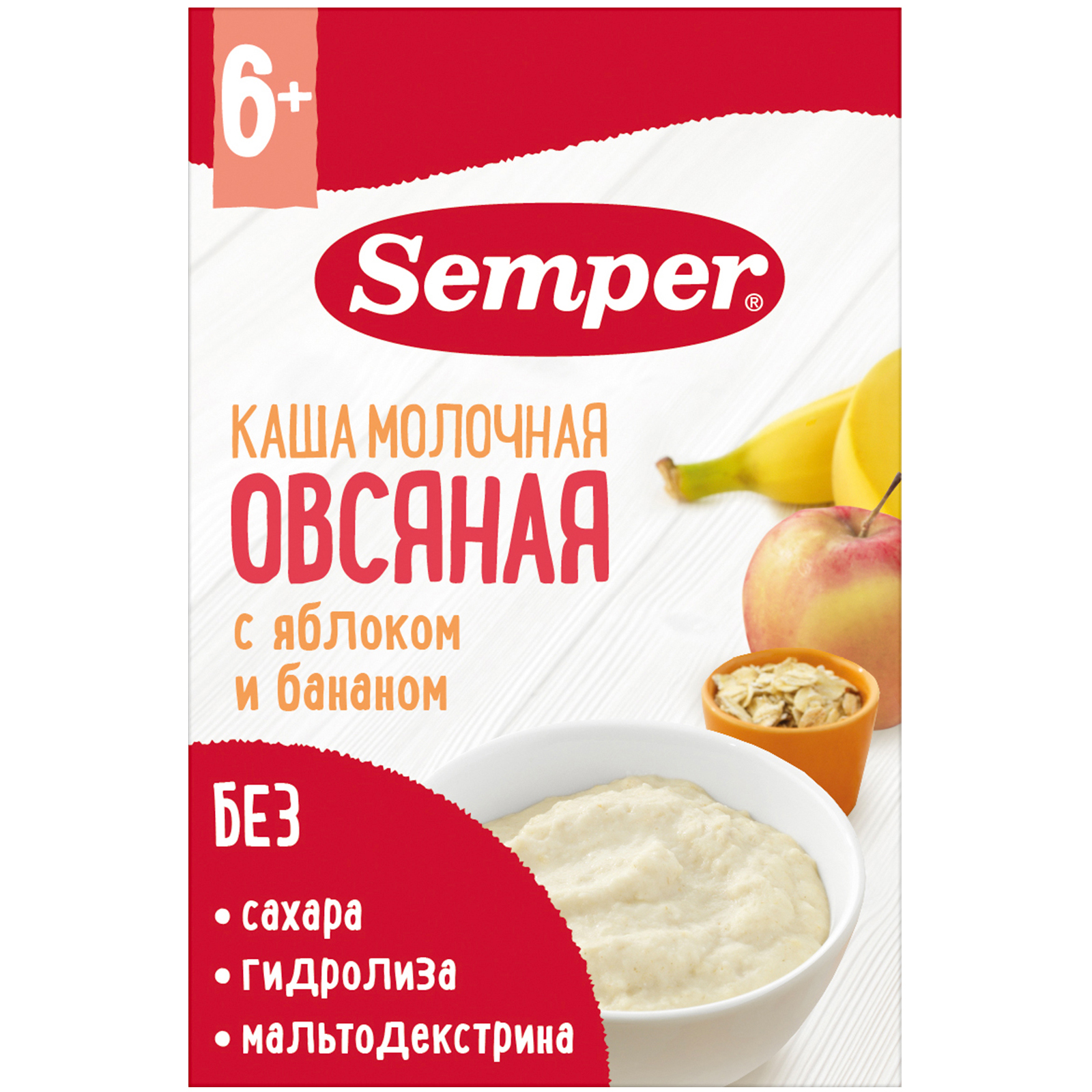 

Каша молочная Semper быстрорастворимая овсяная с яблоком и бананом,180 г с 6 месяцев