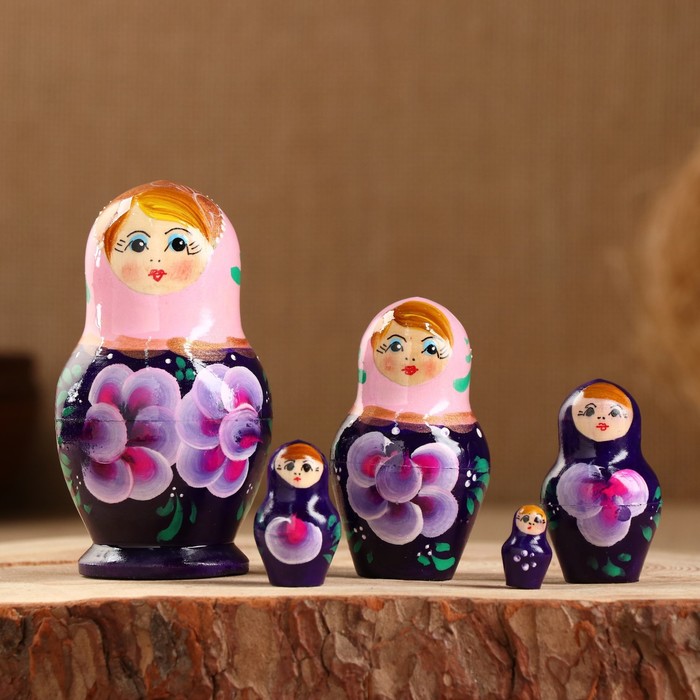 

Матрёшка «Фиалки», розовый платок, 5 кукольная, 10 см, Разноцветный