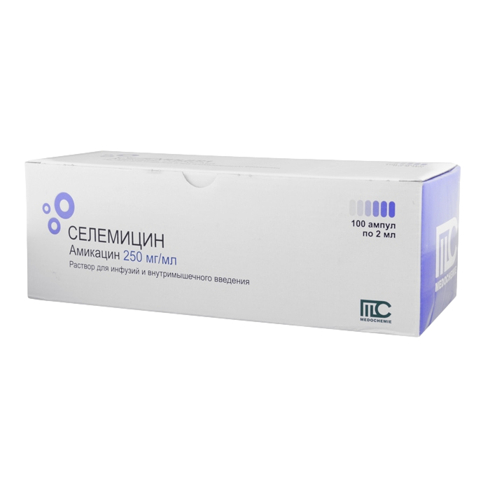 Селемицин раствор для инфузий и в/м введения 250 мг/мл флакон 2 мл 100 шт.