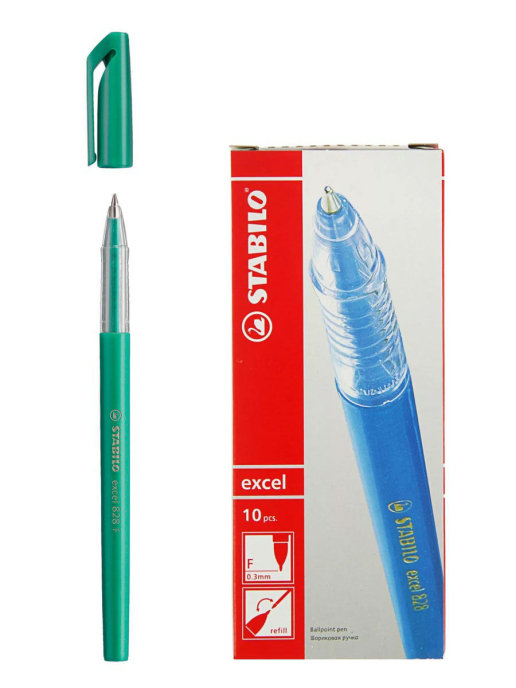 

Ручка шариковая 0,3мм STABILO Excel, зеленая (10шт), EXCEL 828 F