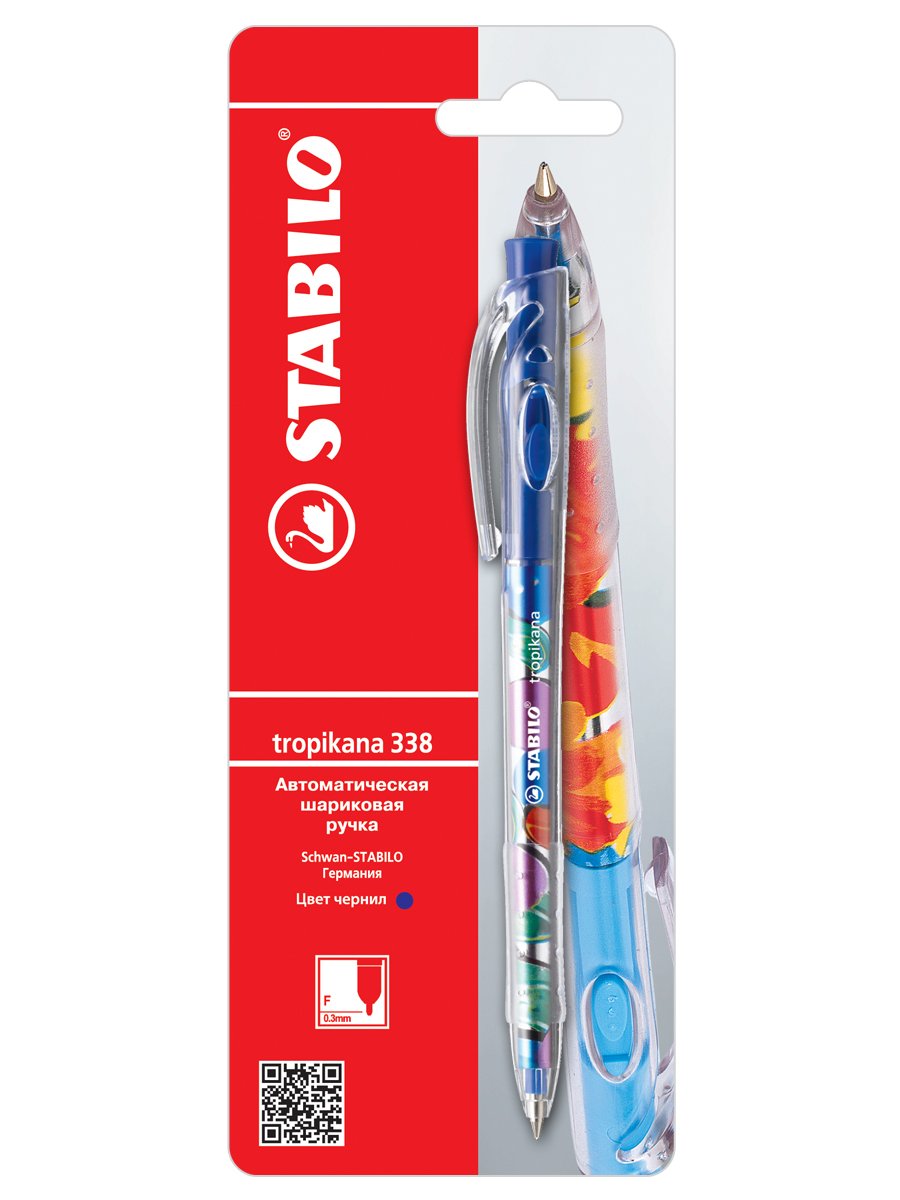 Ручка шариковая автоматическая 0,38мм STABILO Tropikana, синяя