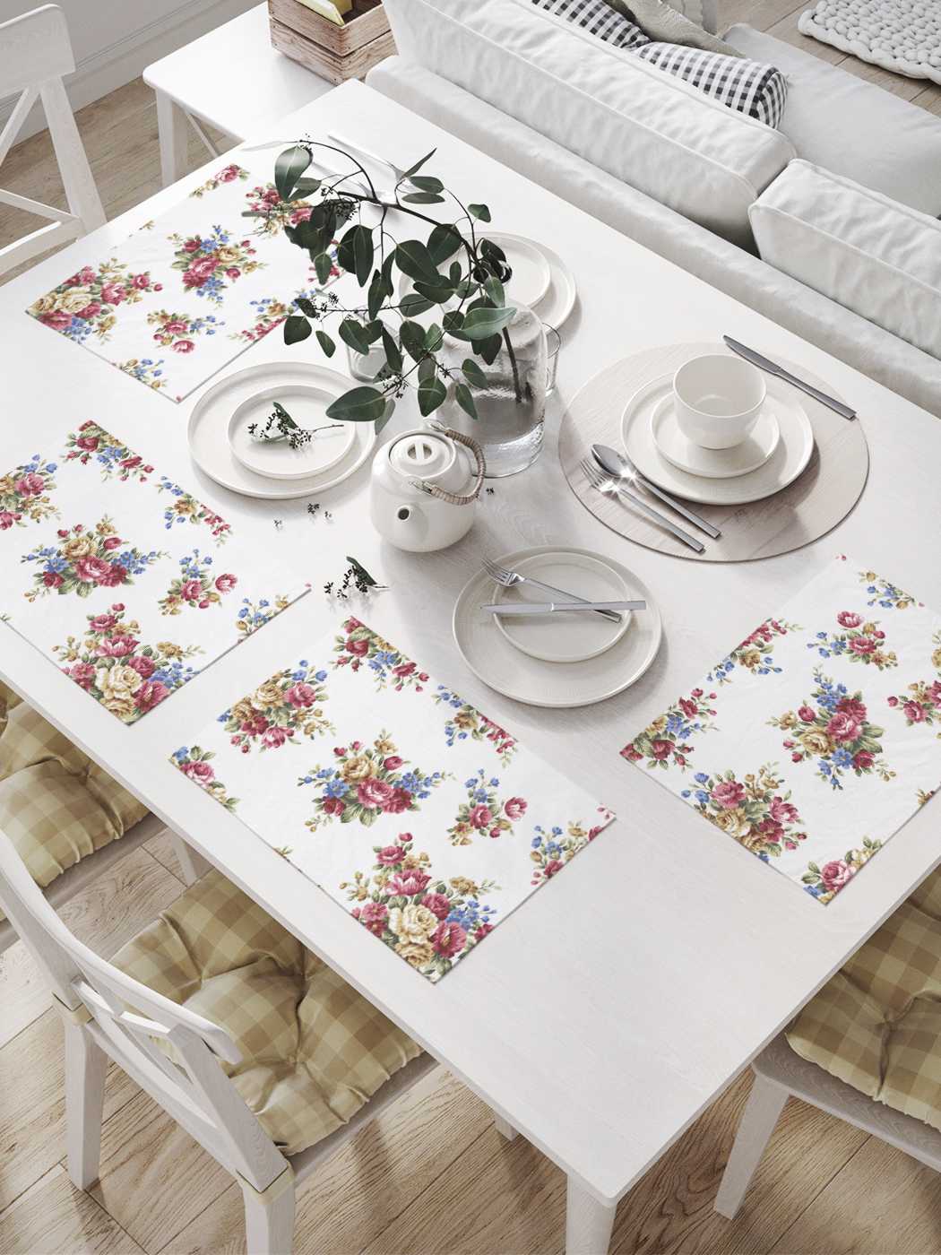 

Комплект салфеток JoyArty "Букет с розами" для сервировки стола 32х46 см, 4 шт., Белый