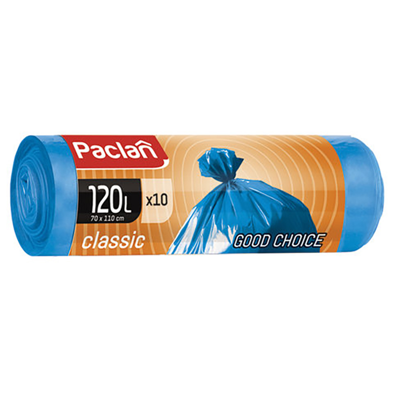 фото Мешки для мусора 120 л, синие, в рулоне 10 шт., пнд, 20 мкм, 110х70 см, paclan "classic"