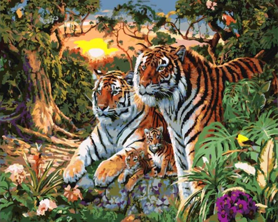 фото Картина по номерам цветной (standart) семейство тигров