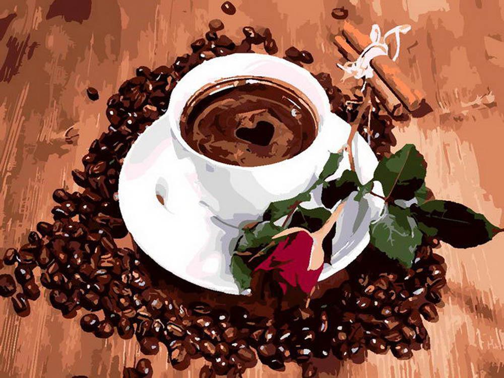 фото Картина по номерам цветной (standart) кофе и роза