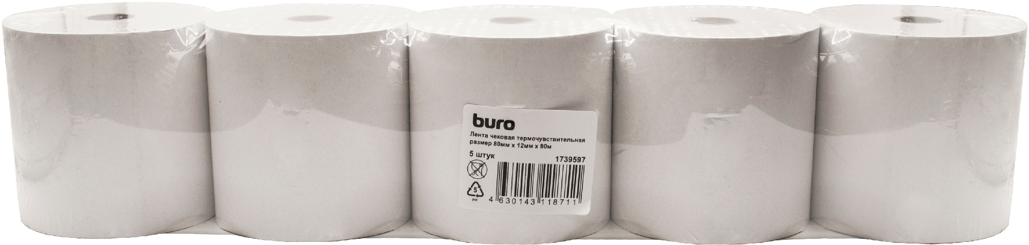Buro Лента чековая Buro 12mm термобумага 80м 80мм (упак.5шт)