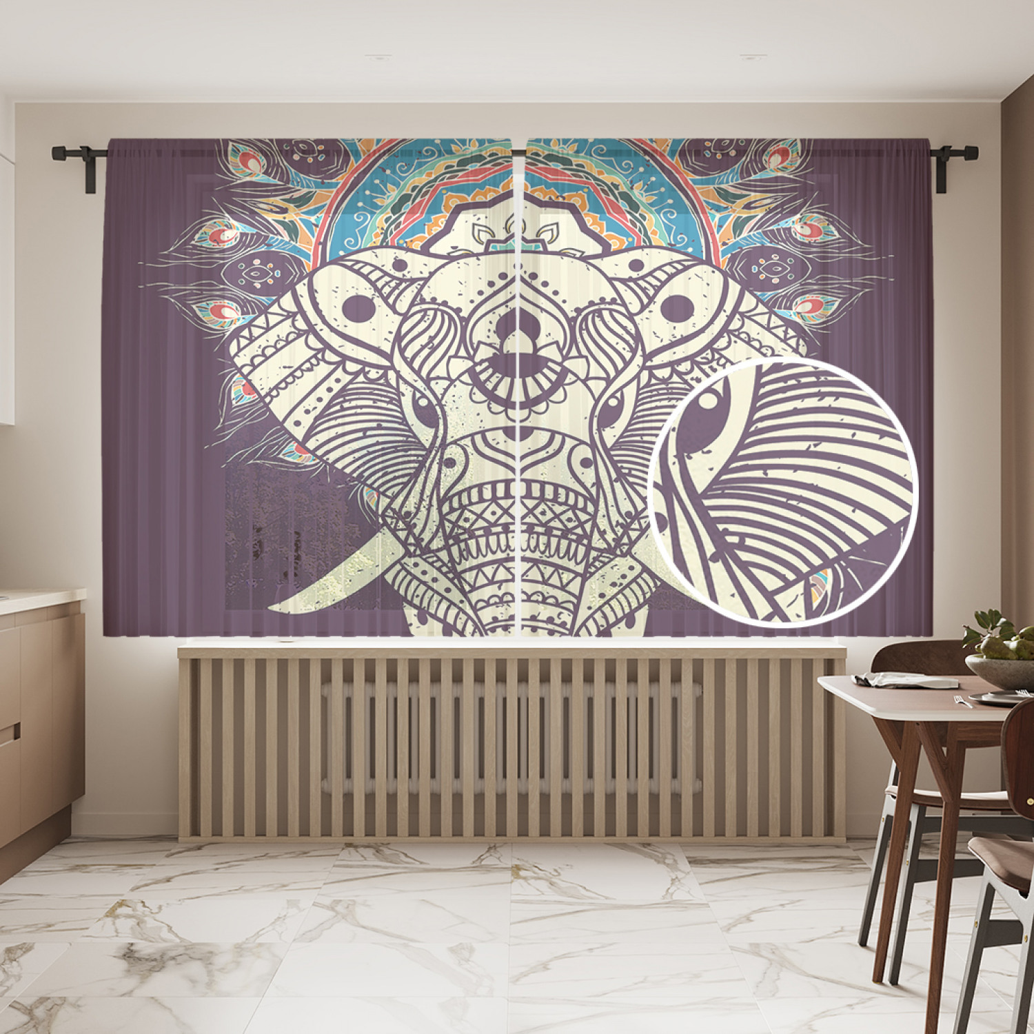 

Фототюль JoyArty "Узорчатый индийский слон", 145x180см (2 полотна с лентой + 50 крючков), Узорчатый индийский слон