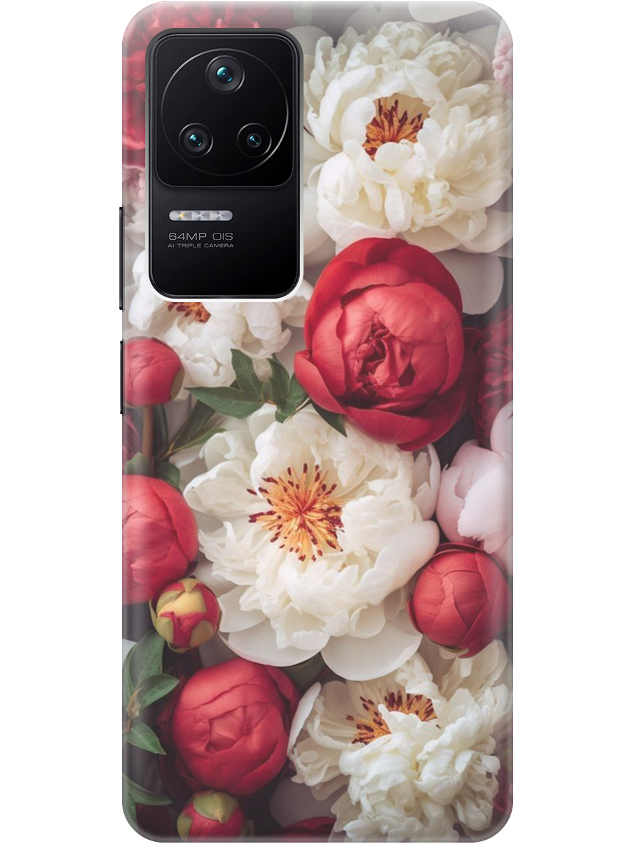 

Силиконовый чехол на Xiaomi Poco F4 с рисунком "Красно-белые пионы", Белый;красный, 20000488