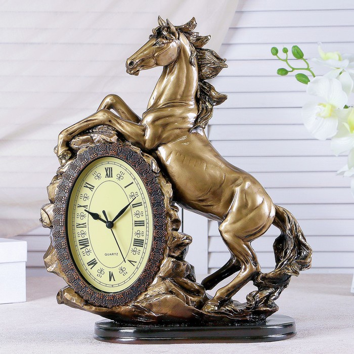 фото Часы настольные каминные "лошадь", 40 х 31 х 15 см, золото nobrand