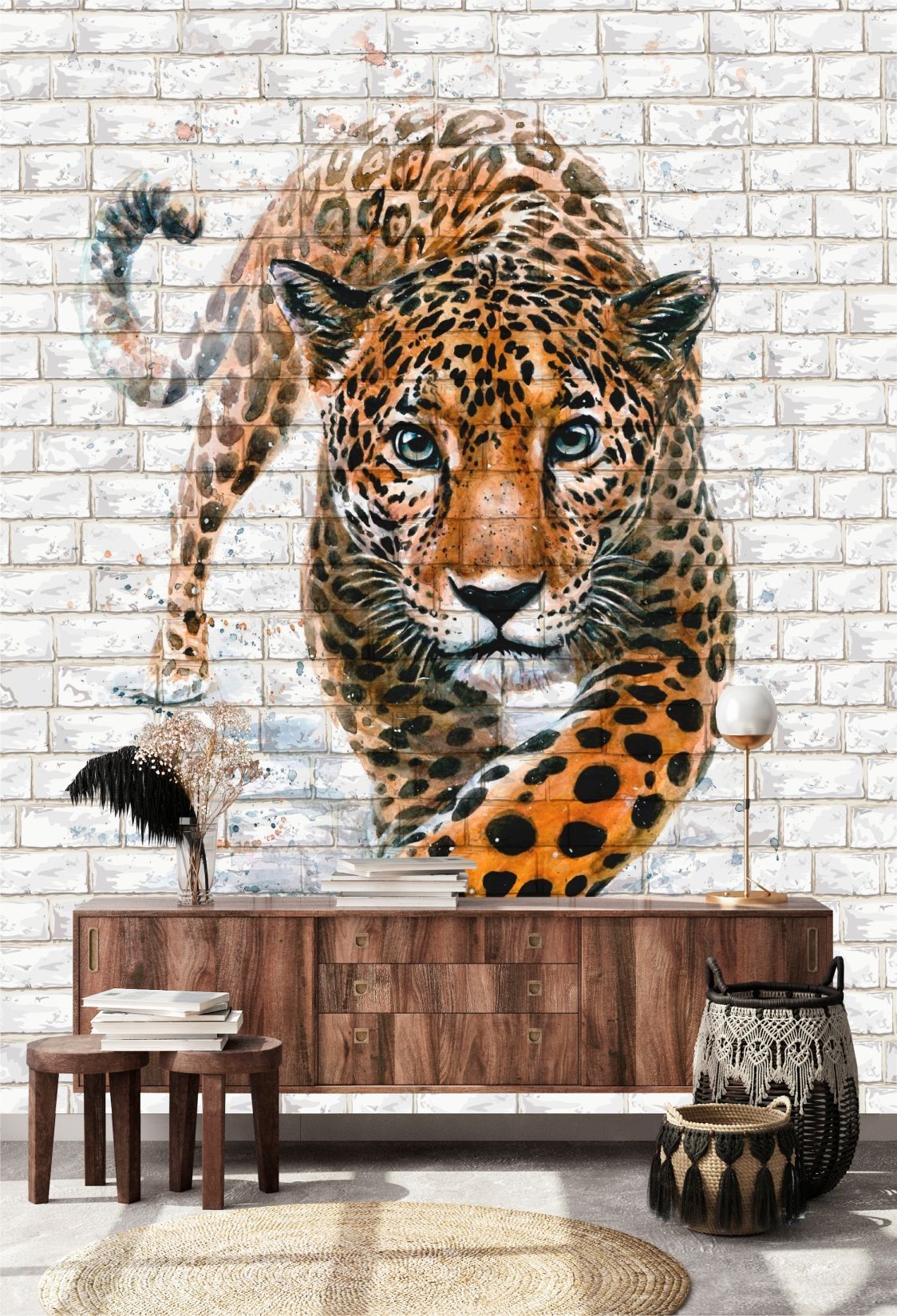 фото Фотообои dekor vinil с животными "ягуар на фоне кирпичной стены" 200х270 см