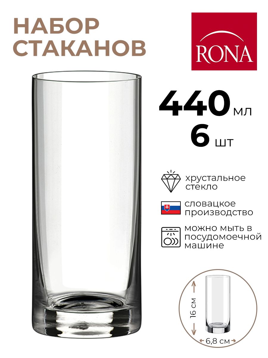 

Набор стаканов Rona 6шт 440мл, Прозрачный