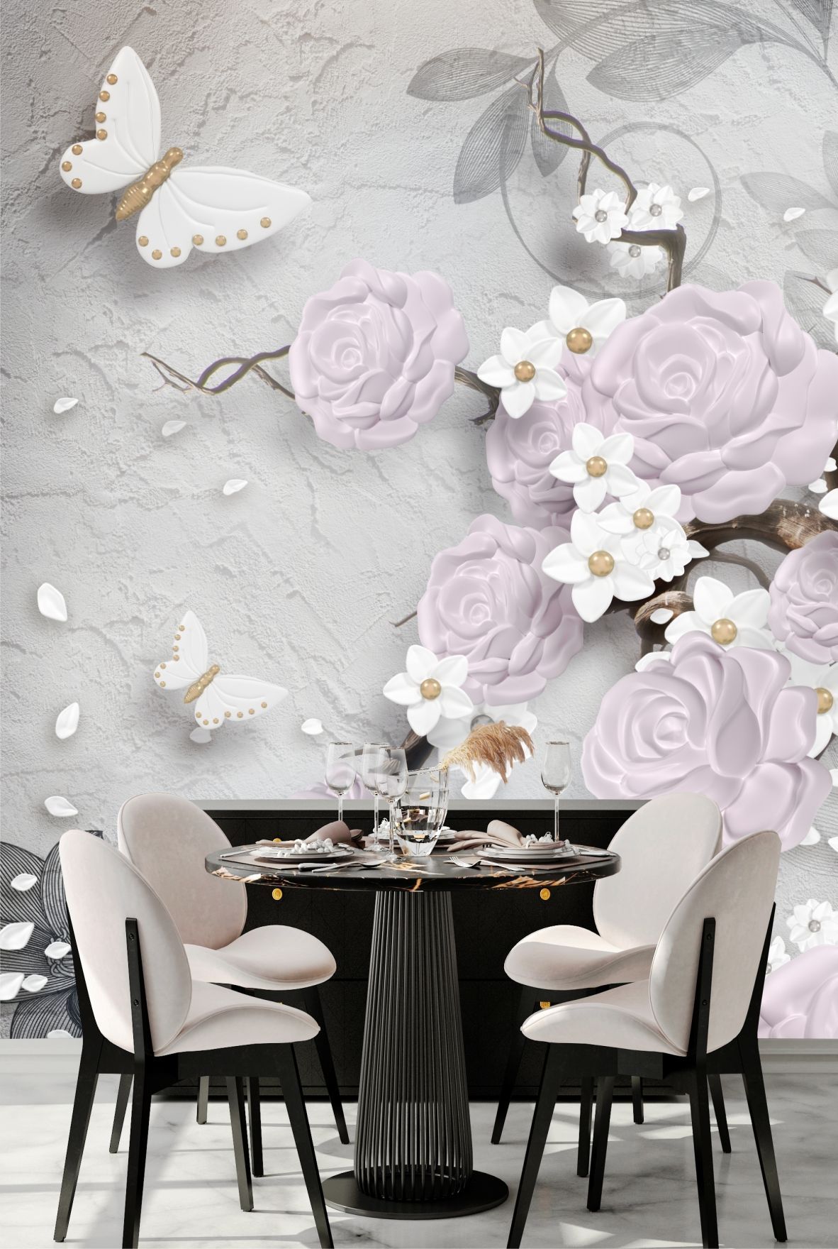 фото Фотообои dekor vinil с цветами "3d розы на сером фоне" 200х270 см