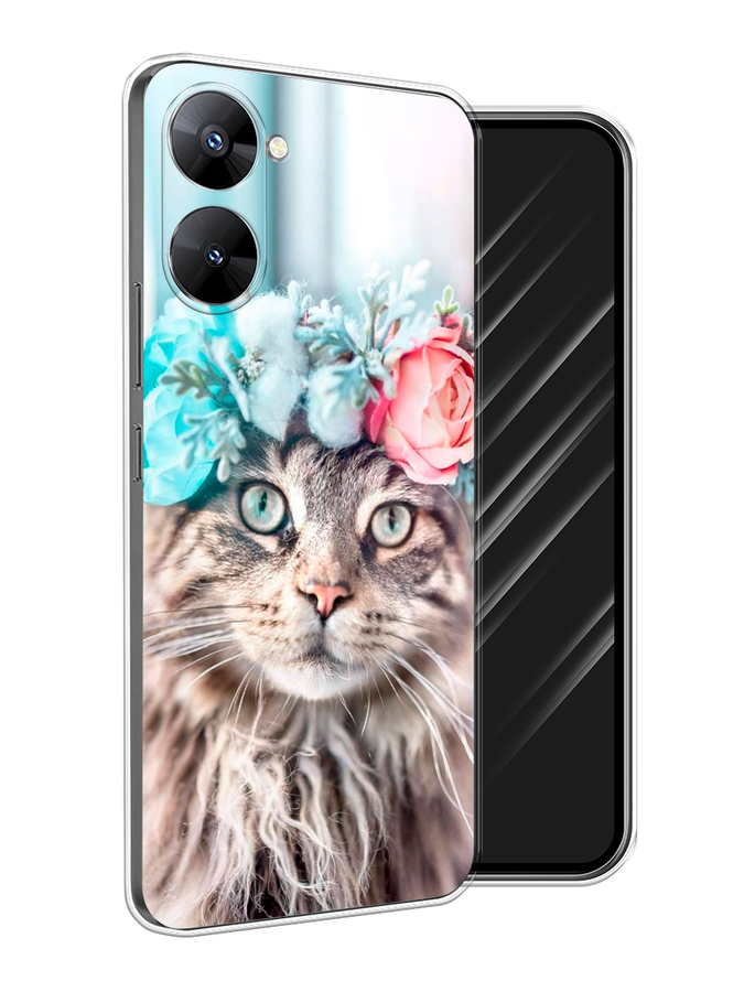 

Чехол Awog на Realme V30 5G/V30T 5G "Кот в венке", Серый;голубой;розовый, 2513450-2