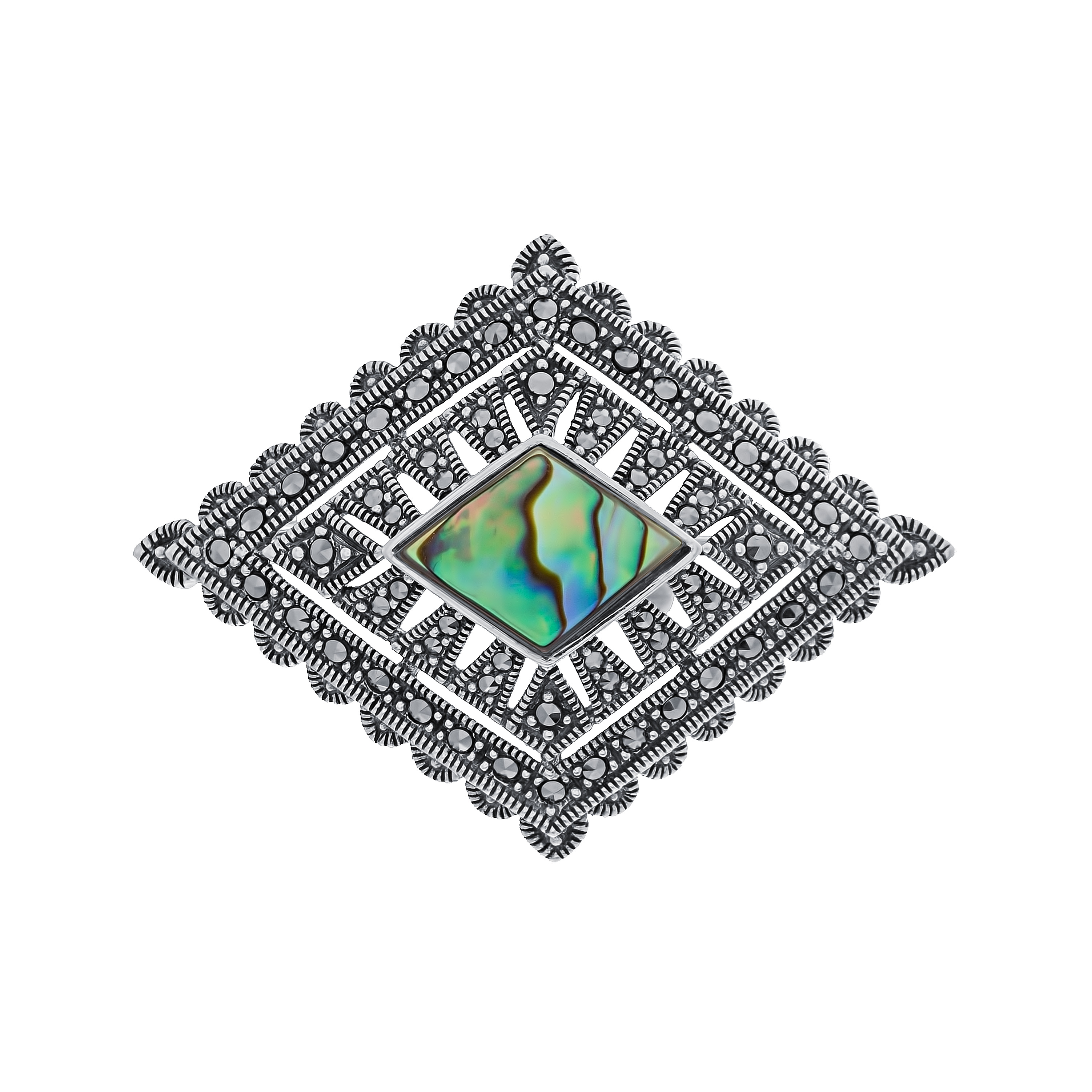 

Брошь из серебра с марказитом/перламутром Марказит HB106, HB106_марказит, перламутр абалон