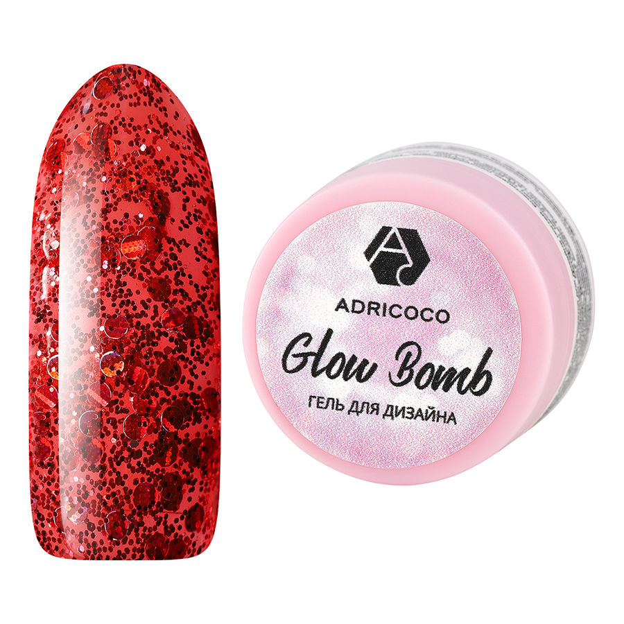 Гель для дизайна ногтей Adricoco Glow Bomb №03 Красный огонь 5 мл