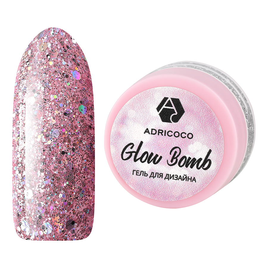 Гель для дизайна ногтей Adricoco Glow Bomb №05 Розовый кристалл 5 мл sophin 0283 лак для ногтей серо коричневый с добавлением серебристого глиттера sand effect 12 мл