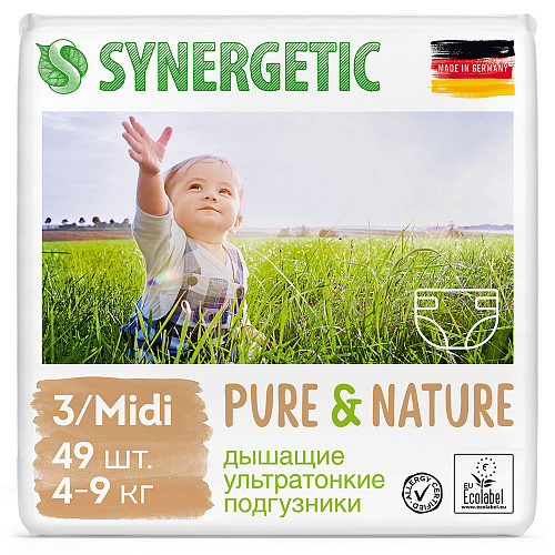 Подгузники детские Synergetic SYNE0116-1160 Pure&Nature 4-9 кг 49 шт подгузники synergetic pure