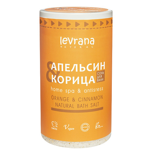 

Соль для ванн Levrana Home spa & antistress апельсин и корица 800 г, Желтый