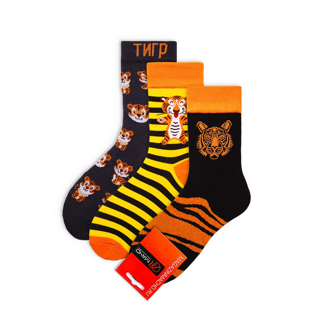 Комплект носков унисекс Мачо тигр22 желтых; серых; черных 43-46